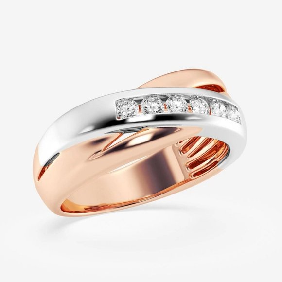 2/5 ctw Round Lab Grown Diamond Men's Crossover Channel Set Wedding Band - Picture 6 of 6